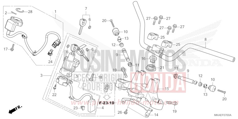 TUYAU DE GUIDON/PONT SUPERIEUR de Integra 750 MAT ALPHA SILVER METALLIC (NHB73) de 2016